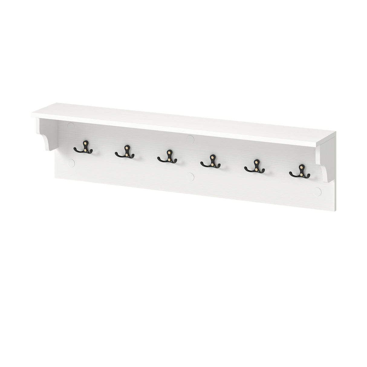 Wall Hooks with Shelf 31.5inch Wooden Coat Rack with 6 Hooks for Hats Towels Purses Robes-White