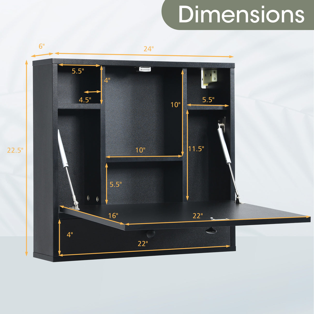 Wall-Mount Floating Desk Foldable Space Saving Laptop Workstation Black