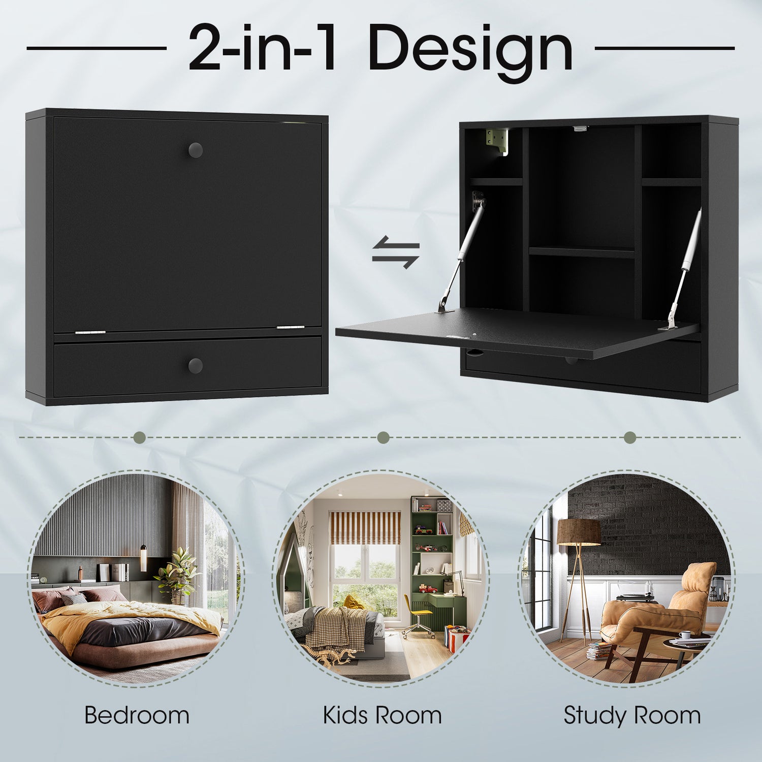 Wall-Mount Floating Desk Foldable Space Saving Laptop Workstation Black