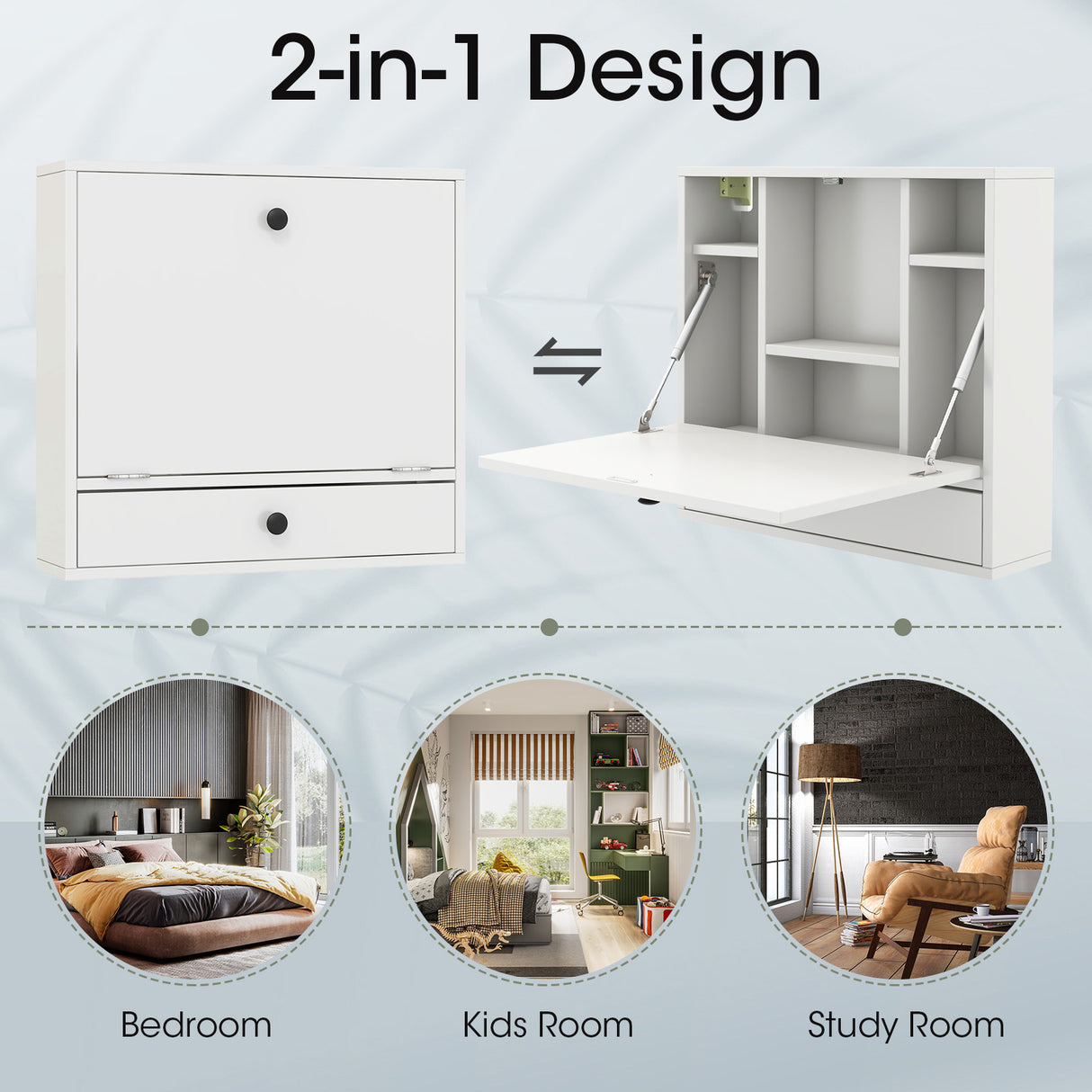 Wall-Mount Floating Desk Foldable Space Saving Laptop Workstation White