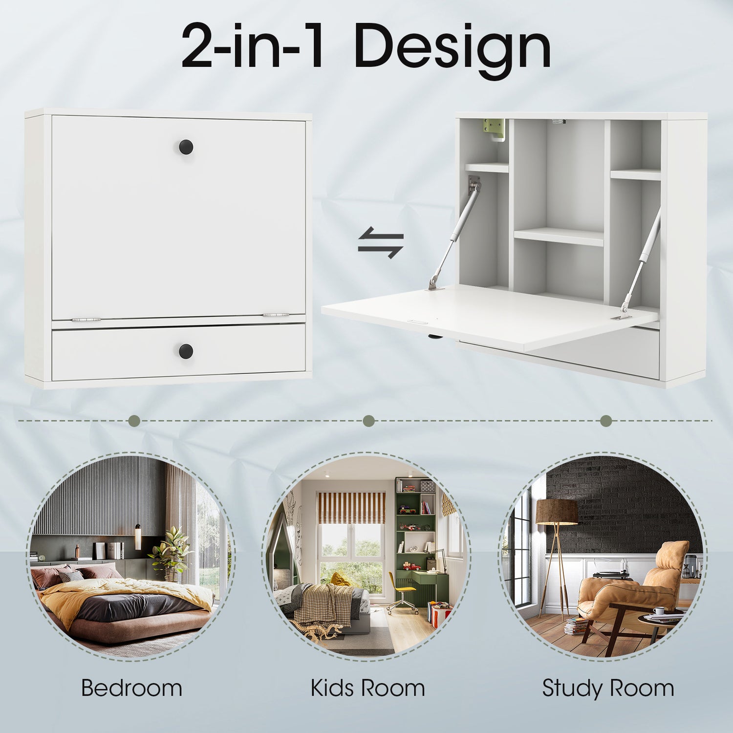 Wall-Mount Floating Desk Foldable Space Saving Laptop Workstation White