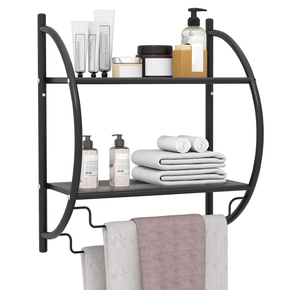 Wall Mounted 2-Tier Bathroom Towel Rack with 2 Towel Bars-Black