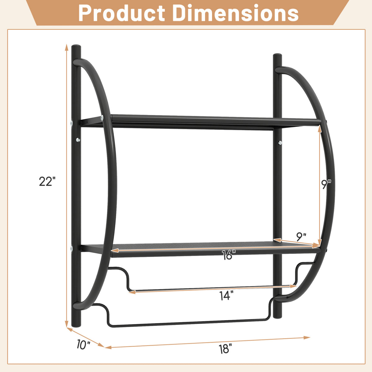 Wall Mounted 2-Tier Bathroom Towel Rack with 2 Towel Bars-Black