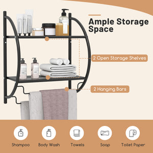 Wall Mounted 2-Tier Bathroom Towel Rack with 2 Towel Bars-Black