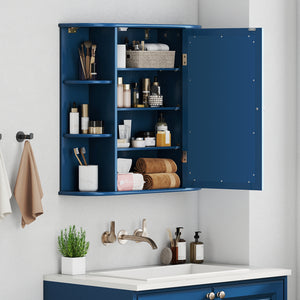 Wall-Mounted Bathroom Mirror Cabinet with Storage Shelves-Blue