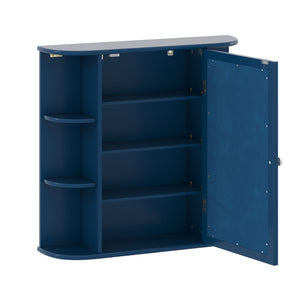 Wall-Mounted Bathroom Mirror Cabinet with Storage Shelves-Blue