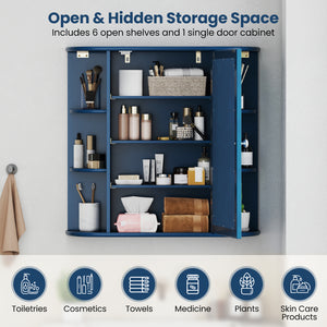 Wall-Mounted Bathroom Mirror Cabinet with Storage Shelves-Blue