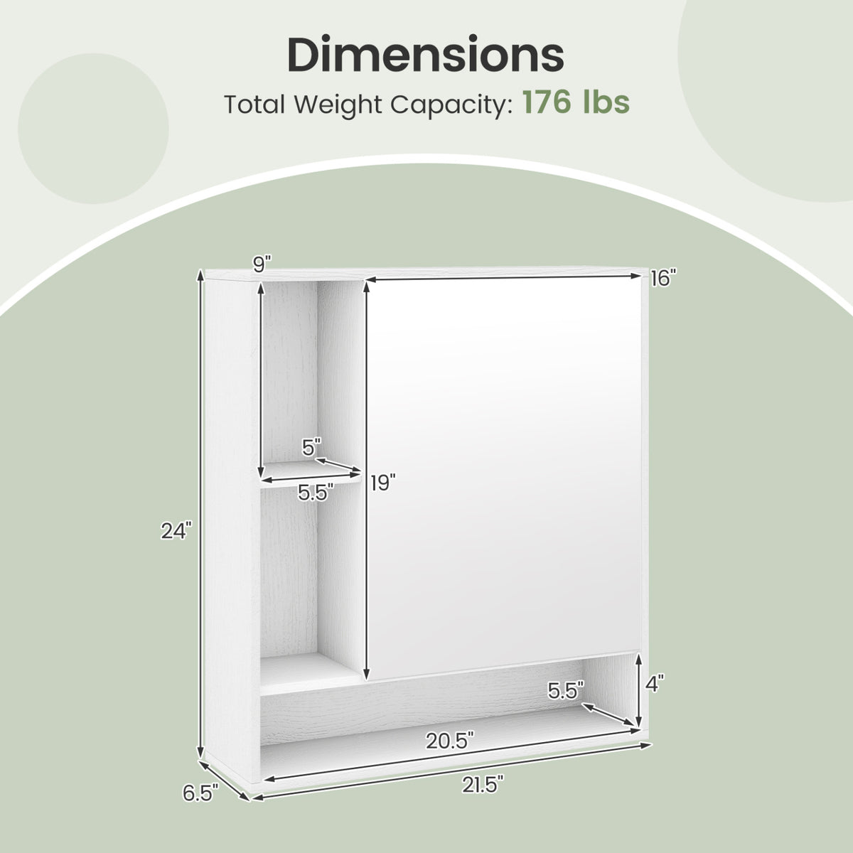 Wall Mounted  Bathroom Cabinet with Mirror Single Door-White