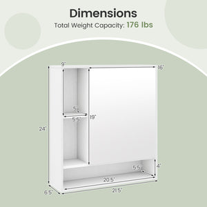 Wall Mounted  Bathroom Cabinet with Mirror Single Door-White