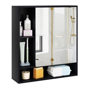 Wall Mounted  Bathroom Cabinet with Mirror Single Door-Black