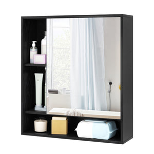 Wall Mounted  Bathroom Cabinet with Mirror Single Door-Black