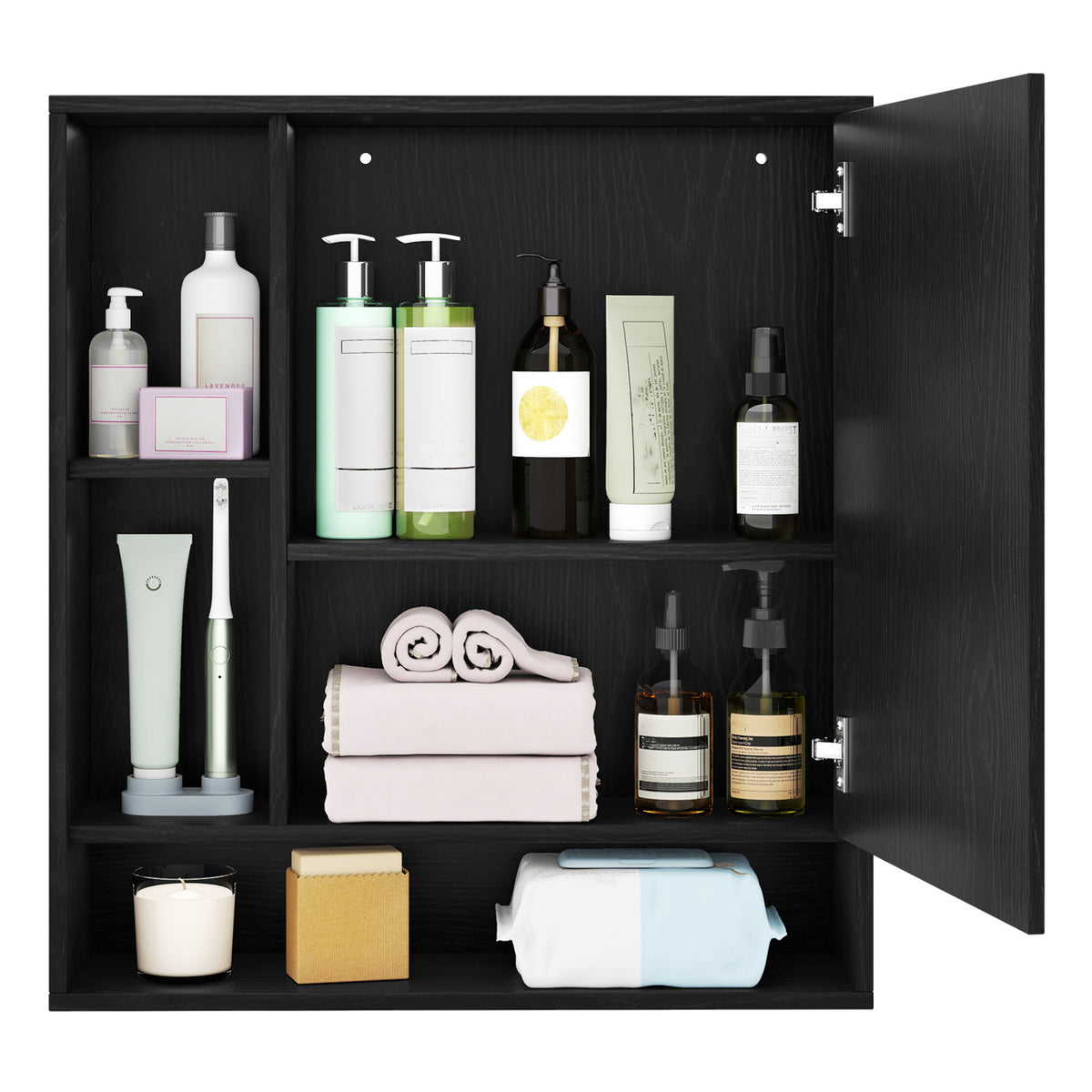 Wall Mounted  Bathroom Cabinet with Mirror Single Door-Black