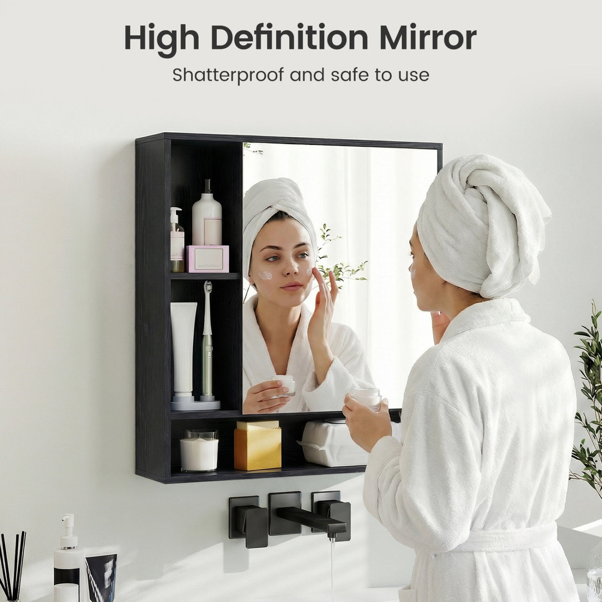 Wall Mounted  Bathroom Cabinet with Mirror Single Door-Black
