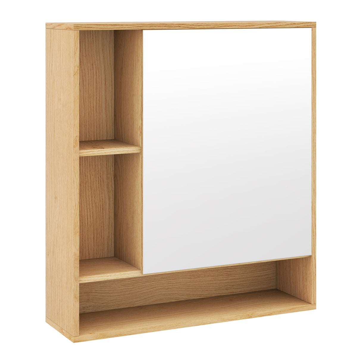 Wall Mounted  Bathroom Cabinet with Mirror Single Door-Natural