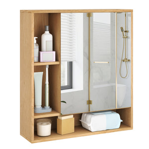Wall Mounted  Bathroom Cabinet with Mirror Single Door-Natural