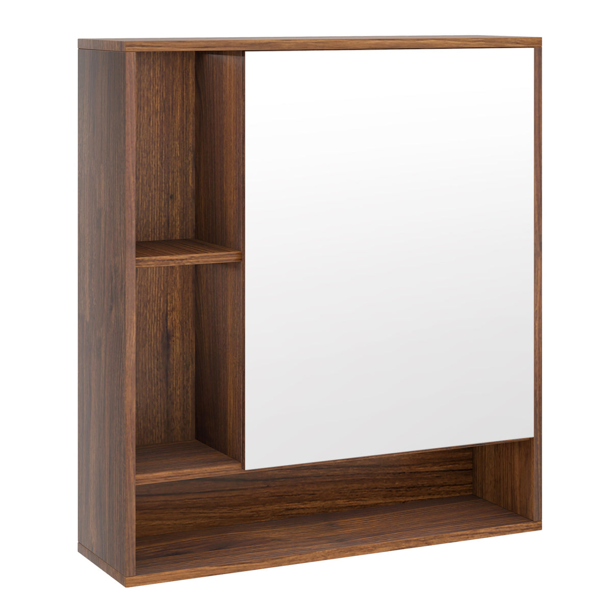 Wall Mounted  Bathroom Cabinet with Mirror Single Door-Walnut