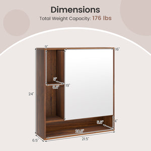 Wall Mounted  Bathroom Cabinet with Mirror Single Door-Walnut