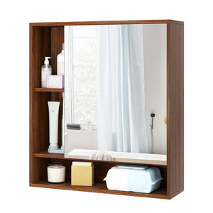 Wall Mounted  Bathroom Cabinet with Mirror Single Door-Walnut
