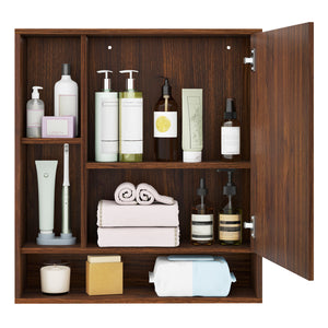 Wall Mounted  Bathroom Cabinet with Mirror Single Door-Walnut