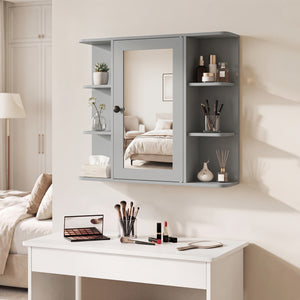 Wall Mounted Bathroom Medicine Cabinet with Mirror and Shelves-Gray