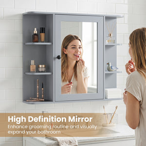Wall Mounted Bathroom Medicine Cabinet with Mirror and Shelves-Gray