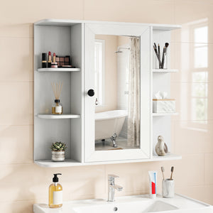Wall Mounted Bathroom Medicine Cabinet with Mirror and Shelves-White