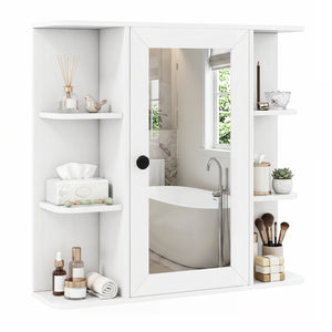 Wall Mounted Bathroom Medicine Cabinet with Mirror and Shelves-White