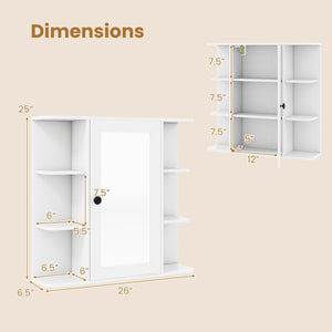 Wall Mounted Bathroom Medicine Cabinet with Mirror and Shelves-White