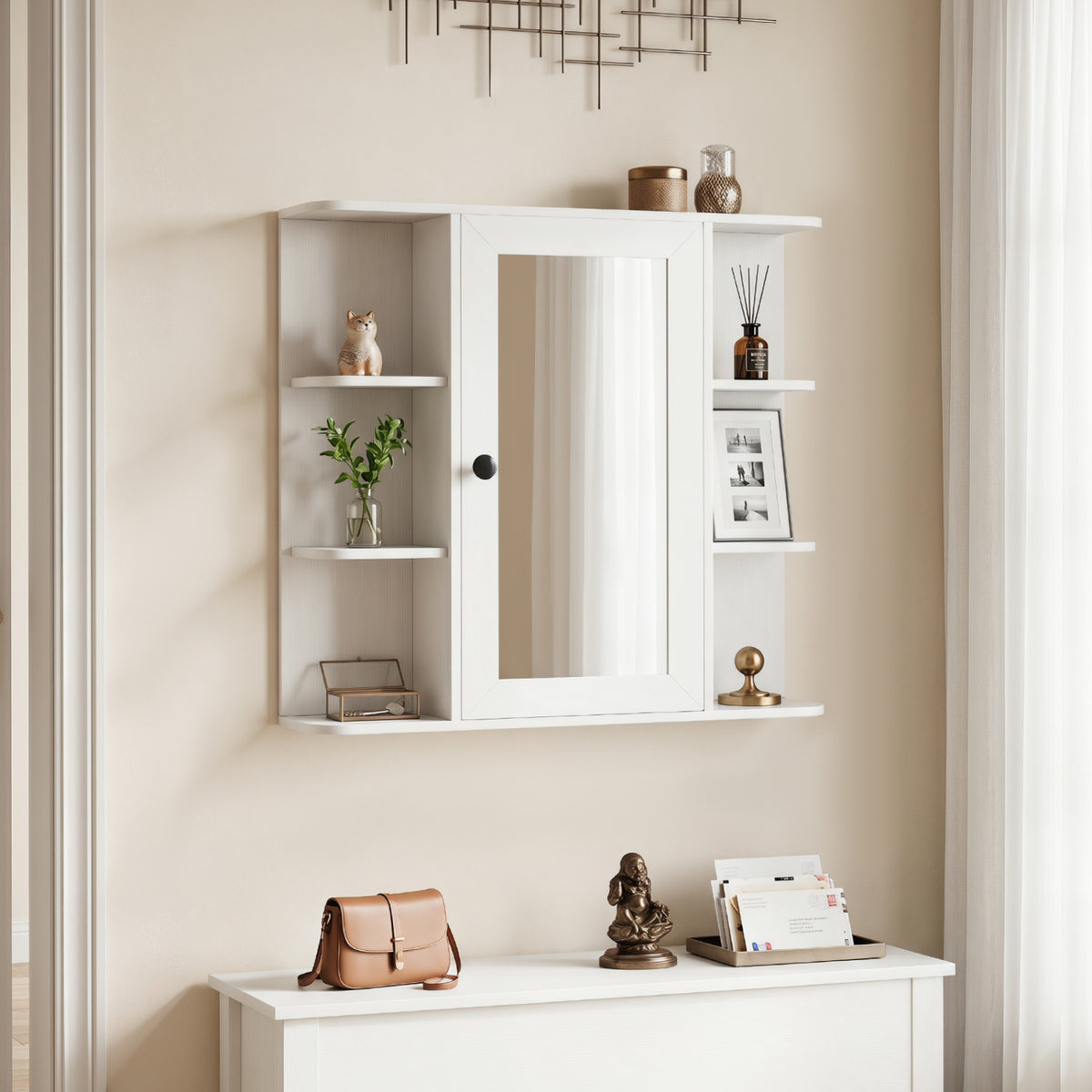Wall Mounted Bathroom Medicine Cabinet with Mirror and Shelves-White