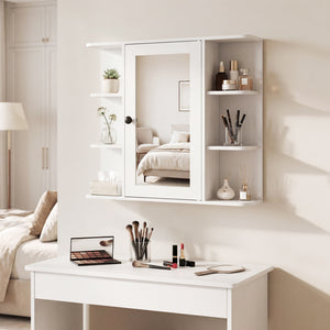 Wall Mounted Bathroom Medicine Cabinet with Mirror and Shelves-White
