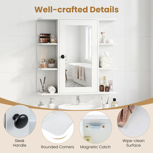 Wall Mounted Bathroom Medicine Cabinet with Mirror and Shelves-White