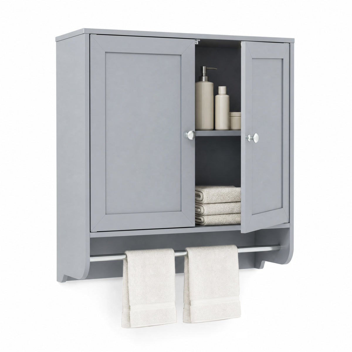 Wall Mounted Bathroom Storage Medicine Cabinet with Towel Bar-Gray