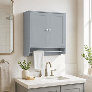 Wall Mounted Bathroom Storage Medicine Cabinet with Towel Bar-Gray