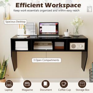 Wall-Mounted Computer Desk Floating Laptop Desk with 3 Storage Compartments-Black