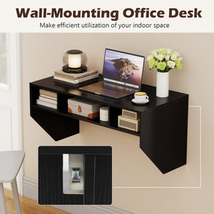 Wall-Mounted Computer Desk Floating Laptop Desk with 3 Storage Compartments-Black