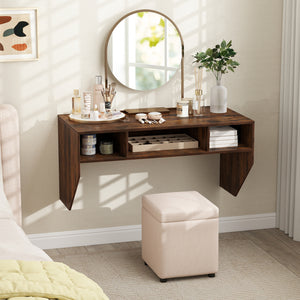 Wall-Mounted Computer Desk Floating Laptop Desk with 3 Storage Compartments-Rustic Brown