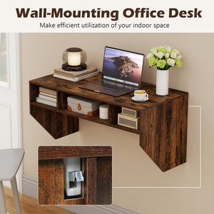 Wall-Mounted Computer Desk Floating Laptop Desk with 3 Storage Compartments-Rustic Brown