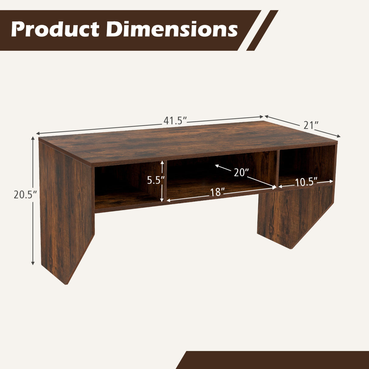 Wall-Mounted Computer Desk Floating Laptop Desk with 3 Storage Compartments-Rustic Brown
