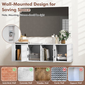 Wall Mounted Floating 2 Door Desk Hutch Storage Shelves-White