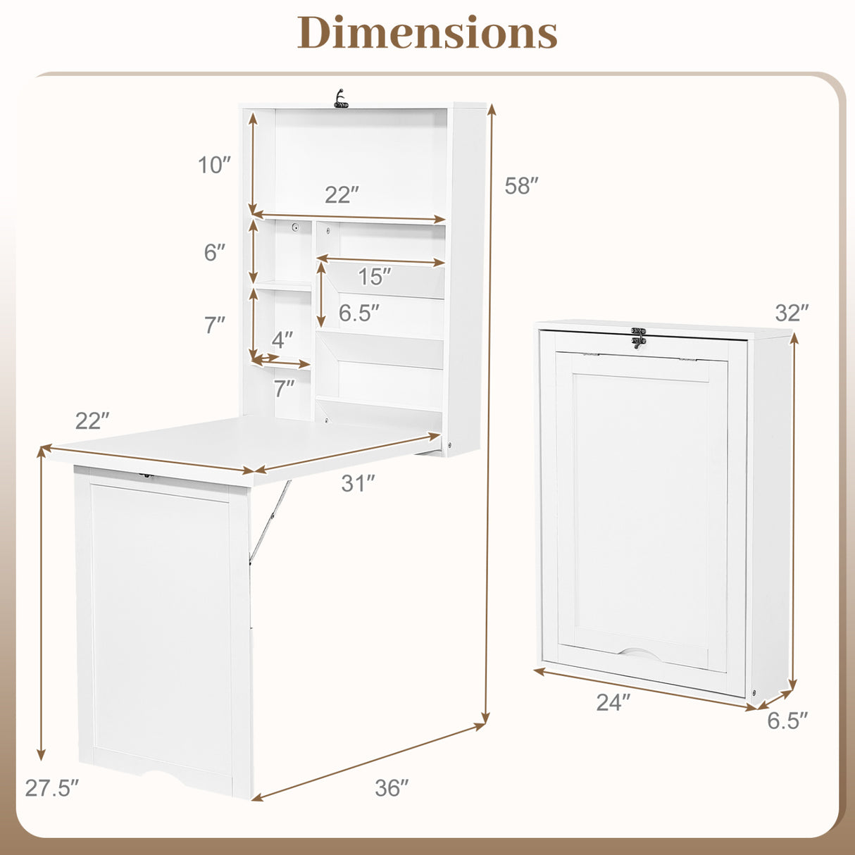 Wall Mounted Fold-Out Convertible Floating Desk Space Saver-White