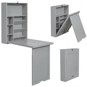Wall-Mounted Fold-Out Convertible Floating Desk Space Saver-Gray