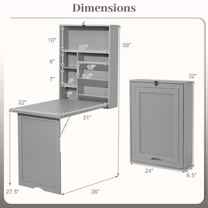 Wall-Mounted Fold-Out Convertible Floating Desk Space Saver-Gray