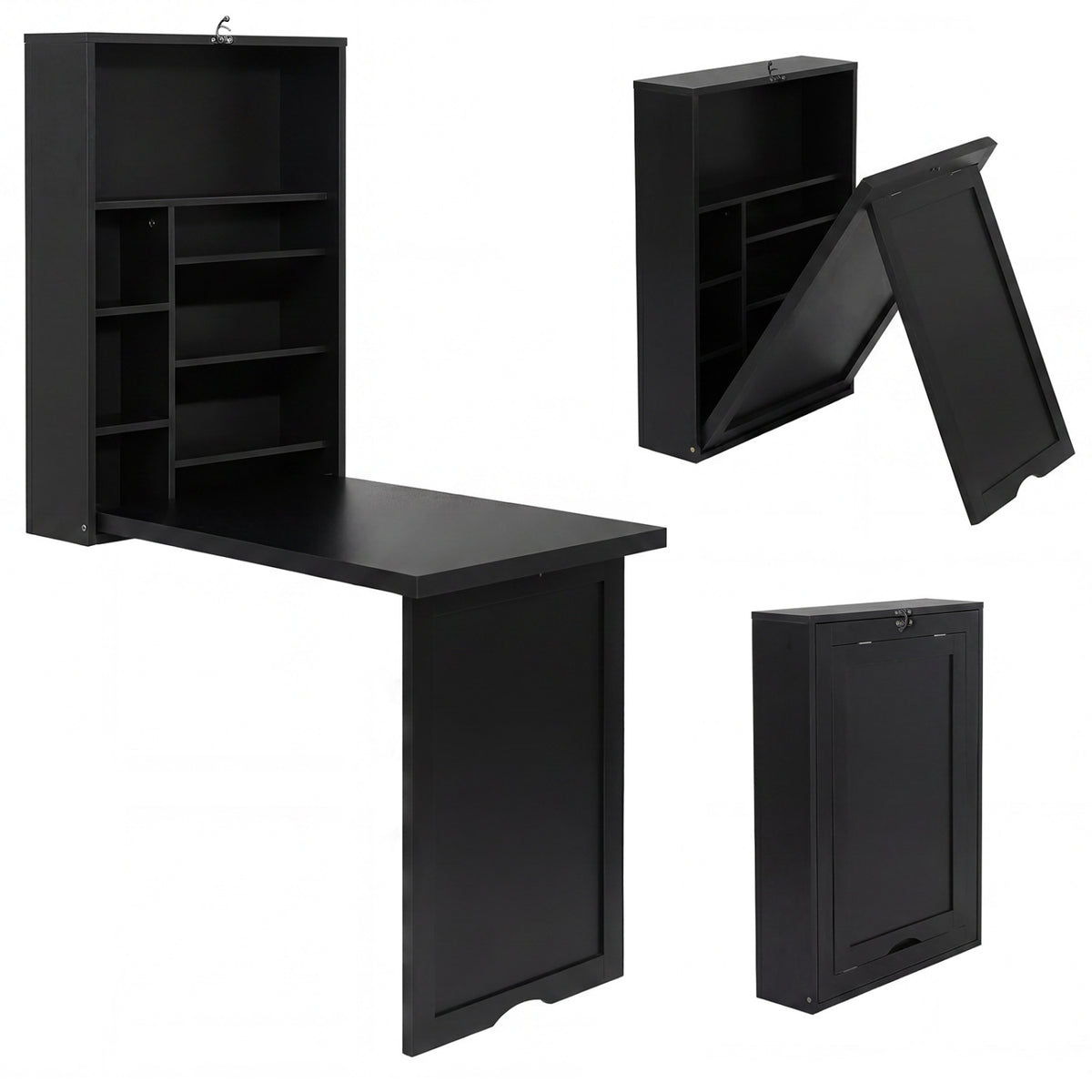 Wall Mounted Fold-Out Convertible Floating Desk Space Saver-Black