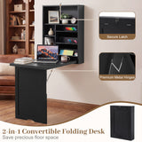 Wall Mounted Fold-Out Convertible Floating Desk Space Saver-Black