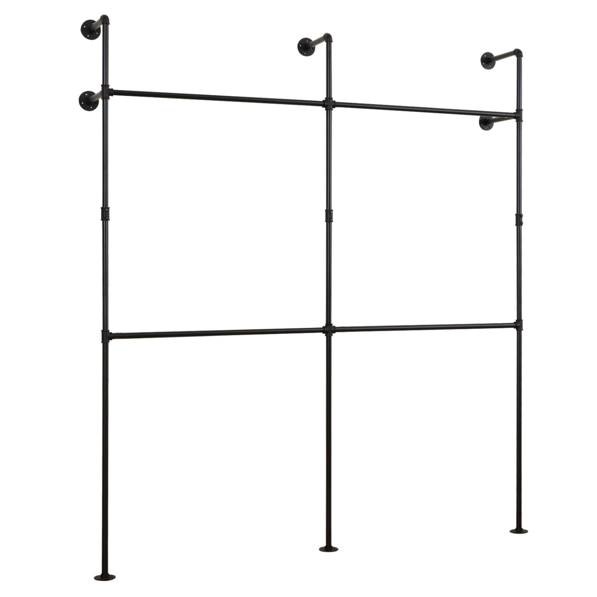 Wall Mounted Pipe Clothing Rack with 4 Hanging Rods-Black