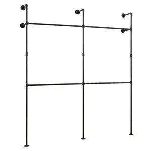 Wall Mounted Pipe Clothing Rack with 4 Hanging Rods-Black