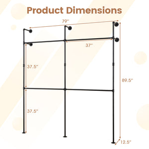 Wall Mounted Pipe Clothing Rack with 4 Hanging Rods-Black