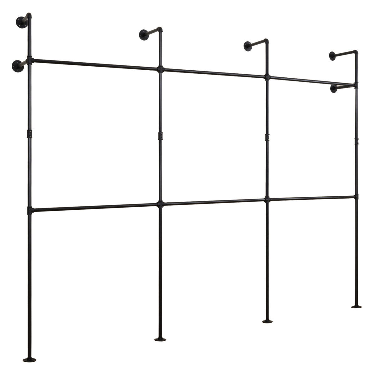 Wall Mounted Pipe Clothing Rack with 6 Hanging Rods-Black