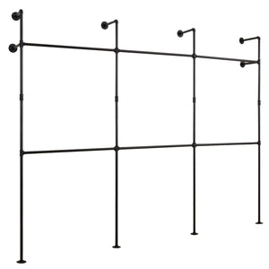 Wall Mounted Pipe Clothing Rack with 6 Hanging Rods-Black