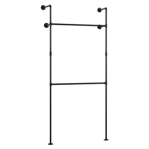 Wall Mounted Pipe Clothing Rack with 2 Hanging Rods-Black